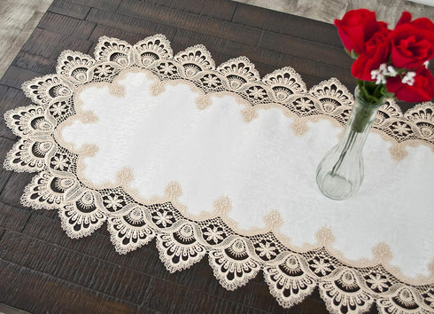Gold European Lace, Antique Jacquard Fabric, Table Runner, Dresser Scarf, Coffee Table Runner (16Wx44L)...