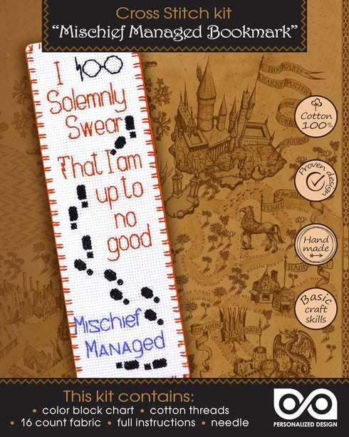Personalized.Design Counted Cross Stitch Kit of Bookmark ‘Mischief Managed - I Solemnly Swear That I Am Up to No Good’...