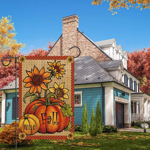 Hello Fall Garden Flag 12 x 18 Inch Vertical Double Sided Burlap, Pumpkin Fall Garden Flags Autunm Sunflower Yard Flag for Seasonal Yard Thanksgiv...
