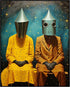 Posterizer 1 pcs-funky metal head alien couple-Abstract & Modern Art-Fantasy & Fiction Art-Gift for Art Lovers-Decor for Home & Office- UNFRAMED W...