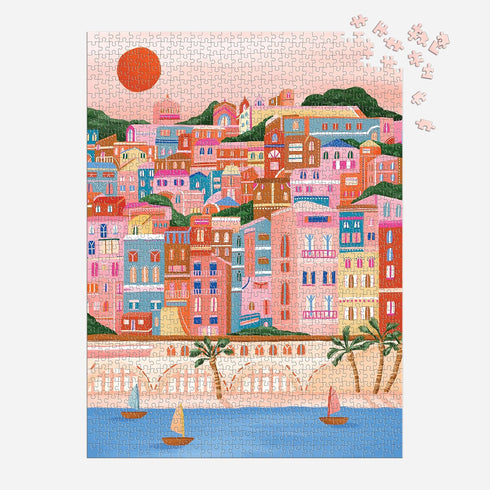 Galison French Riviera – 1000 Piece Puzzle Fun and Challenging Activity with Bright and Bold Artwork of French Architecture by The Sea for Adults ...