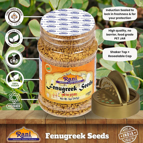 Rani Fenugreek (Methi) Seeds Whole 5oz (141g) PET Jar, Trigonella foenum graecum ~ All Natural | Vegan | Gluten Friendly | Non-GMO | Kosher | Indi...