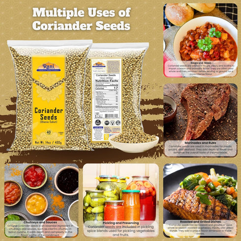 Rani Coriander (Dhania) Seeds Whole, Indian Spice 14oz (400g) ~ All Natural | Gluten Friendly | NON-GMO | Vegan | Indian Origin...