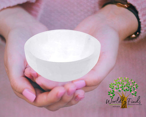 Worldly Finds Selenite Crystal Smudge Bowl, 7 Sizes, Hand-Carved, Moroccan Crystal Holder to Charge, Cleanse Crystals, Charging Selenite Bowl, Spi...