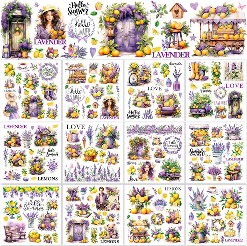 BBTO 12 Sheets Rub on Transfers for Crafts and Furniture Rub on Transfer Stickers Rub on Decals for Wood DIY Paper Home Decor, 5.5 x 5.7 Inch(Lemo...