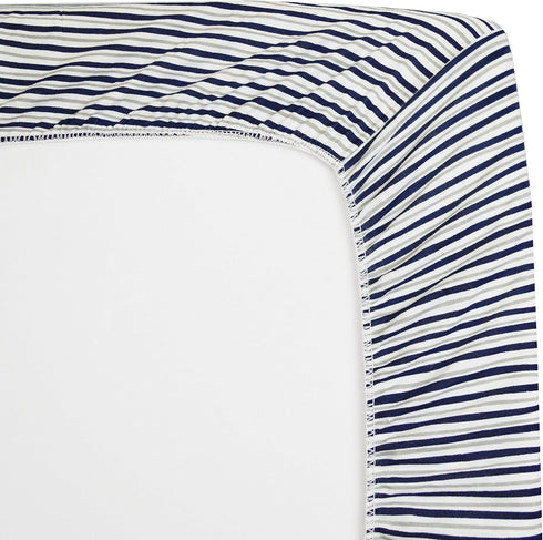 American Baby Company 100% Natural Cotton Fitted Crib Sheet 52" x 28" - Soft, Breathable, Hypoallergenic & Gentle Toddler Bed Sheet, Navy Fun Stri...