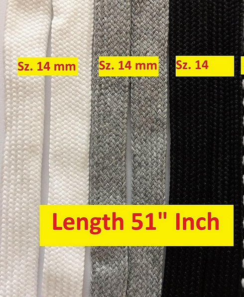 3 Pair 14 mm x 55" Hoodie Drawstring Cord Replacement – Flat Cotton Rope White, Black, Grey for Sweatpants, Joggers, Casual Pants, Gym Shorts, Pan...