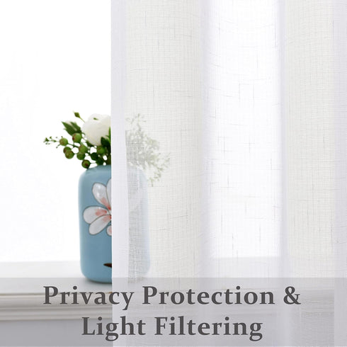 Snow White Linen Sheer Curtain Panel 72" Long Open Weave Faux Linen Window Treament Drape for Bedroom Farmhouse, Elegant Nickel Grommet Top, Sets ...