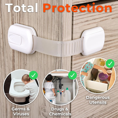 10-Pack Cabinet Locks Baby Proofing - Childproof Locks for Cabinets, Drawers, Cupboard, Refrigerator, Toilet Seat, Trash Can, Dishwasher...