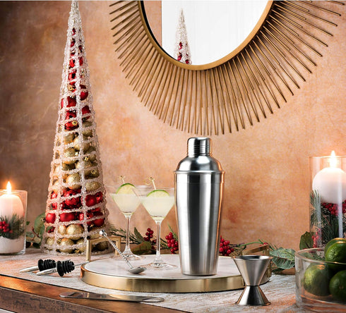 FineDine 7-Piece Cocktail Shaker Set - Bar Tools - Stainless Steel Bartender Kit, with All Bar Accessories, Cocktail Strainer, Double Jigger, Bar ...
