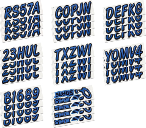 STIFFIE Whipline Blue/Black 3" Boat & PWC Registration Decals • Numbers Letters Stickers...