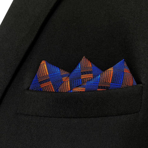 S&W SHLAX&WING Ties for Men Blue Copper Matching Pocket Square Only...