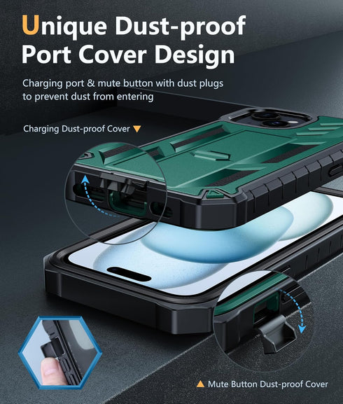 FNTCASE for iPhone 15 Phone Case: Military Grade Shockproof Full Protection Hard Phonecase with Kickstand - Dual Layer Matte Textured Drop Proof R...