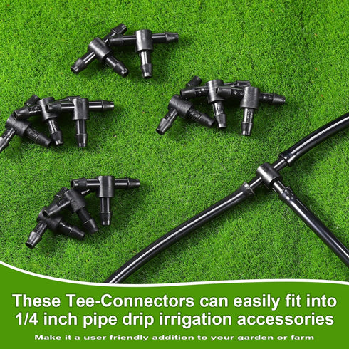 24 Pcs Drip Irrigation System Kits for Garden, 1/4" Irrigation Tubing 4-Outlet Misting Nozzle and Tee-connectors for Plant Flower Raised Bed Lawn ...