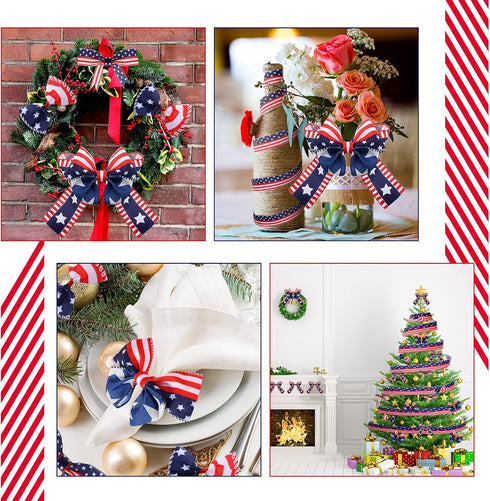 5 Rolls Star Wired Edge Ribbon 2.5 Inch Patriotic Stars Stripes Satin Ribbon 4th of July Grosgrain Halloween Thanksgiving Christmas Decoration for...