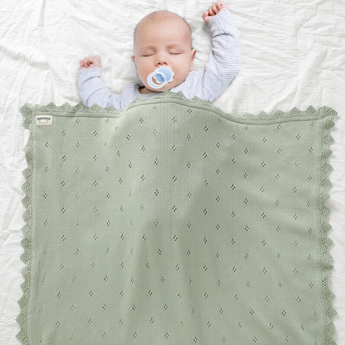 mimixiong Cotton Baby Blanket Knitted Crochet Receiving Crib Nursery Swaddling Blankets for Newborn Baby Boy Girl Sage Green 30x40 Inch...