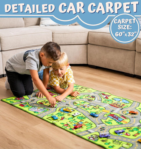 ToyVelt Kids Car Rug Playmat - Large 60” x 32” Road Traffic Carpet for Kids Ages 3–12 - Educational City Play Mat Made of Soft Polyester with Skid...