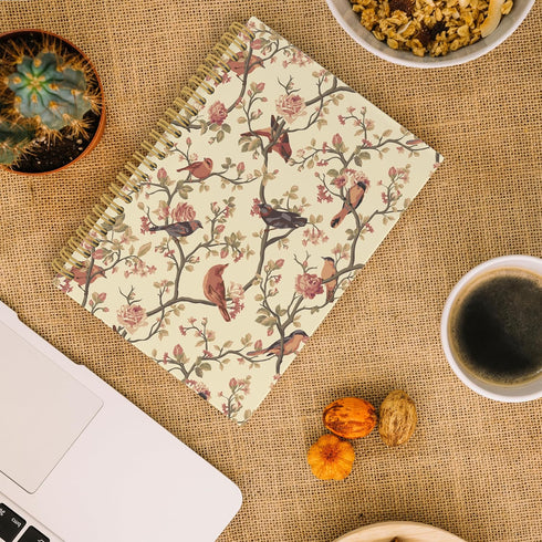 Bird Flower Spiral Notebook, Floral Journal, Spring Bird Flowers 5.5"x8.3" 164pages Lined Journal Notebooks College Ruled, Gifts for Bird Lovers H...