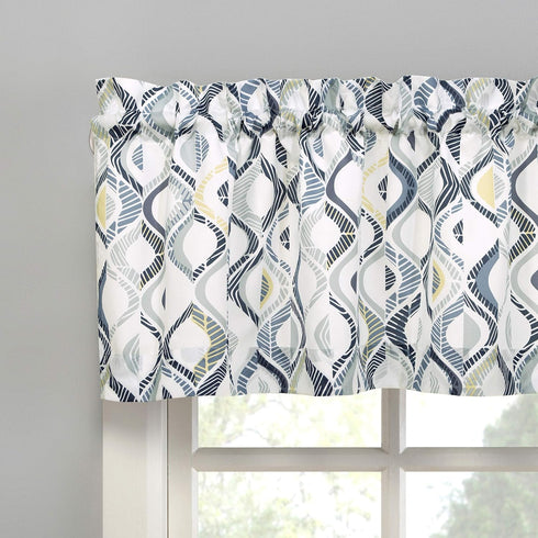No. 918 Barker Geometric Semi-Sheer Rod Pocket Kitchen Curtain Valance and Tiers Set, 54" x 36", White...