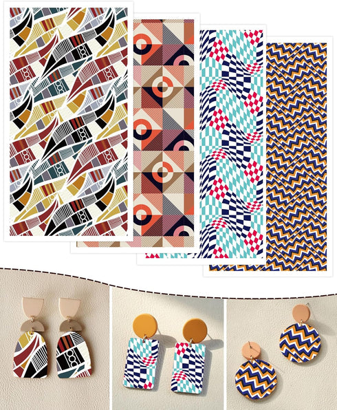 Puocaon Abstract Clay Transfer Paper - 4 Design 20 Pcs Polymer Clay Transfer Paper Sheets, Retro Checkerboard Image Transfer Sheets for Polymer Cl...