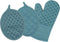 Sticky Toffee Oven Mitt and Pot Holder Set of 3 – Blue Non-Slip Kitchen Hot Pads and Mitts with Silicone Grip, 100% Cotton Shell, Oeko-Tex Cotton...