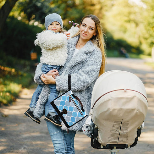Portable Diaper Changing Pad Thick Soft Cushion Pillow - Travel Baby Mat Diaper Clutch Bag Detachable Wipes Pockets Baby Gift, Trellis Blue Grey B...