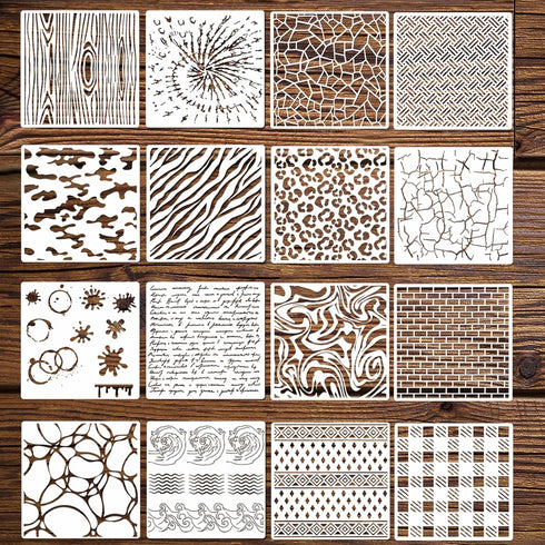 16 Pieces Leopard Print Stencil Zebra Wood Grain Texture Stencil Stone Tiger Print Brick Camouflage Crackle Marble Background Stencils Cheetah Ste...