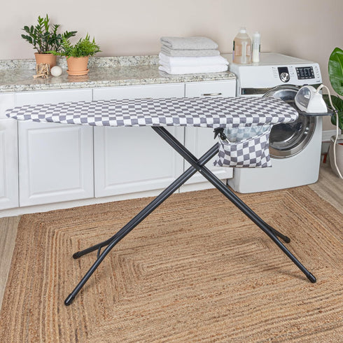 Household Essentials Wide Cotton Ironing Board Replacement Cover, White and Grey...