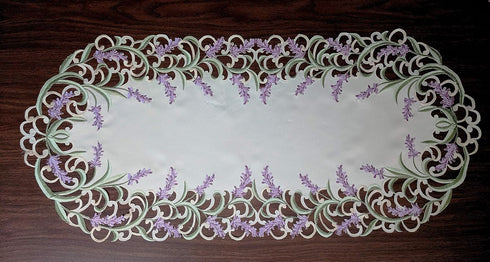 Table Runner with Purple Lavender Lilac Flowers on Antique White Material Size 44 x 15 inches...
