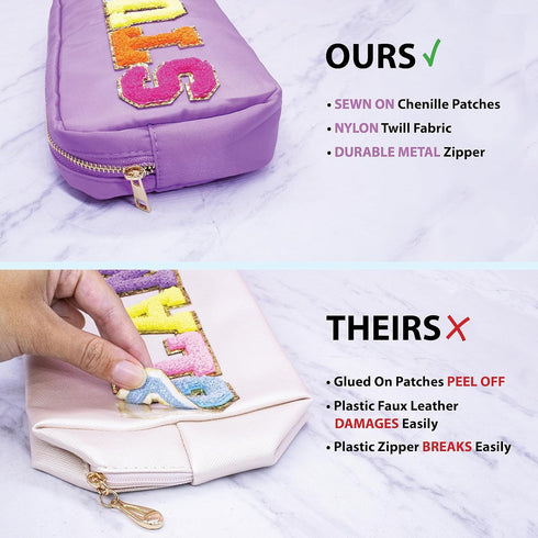 Fablinks Pink Nylon Cosmetic Bag with Chenille Letter Patches...