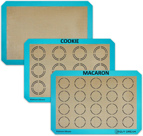 GUYDREMAT 3PCs Half Sheet Silicone Baking Mat Set with Measurements for Cookies and Macaron Baking - Reusable Premium Food Grade Silicone Cookie S...