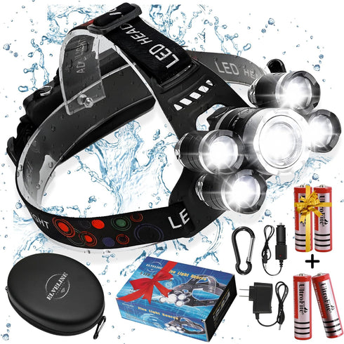 LED Bright Headlight Rechargeable Lamparas (Up to 13 Hours of use) | Head Lights for Forehead - Waterproof Headlamp Battery Powered, 10000 LM (Inc...