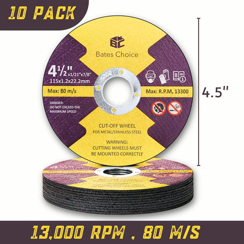 Bates- Cutting Wheels, 10 Pack, 4-1/2” x 7/8”, Cut Off Wheels, 4-1/2 Cutting Wheels, Cutting Wheel 4-1/2 for Angle Grinder Cut Off Wheel, Cutoff W...