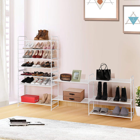 Simple Trending 4-Tier Stackable Shoe Rack, Expandable & Adjustable Shoe Organizer Storage Shelf, Wire Grid, White...