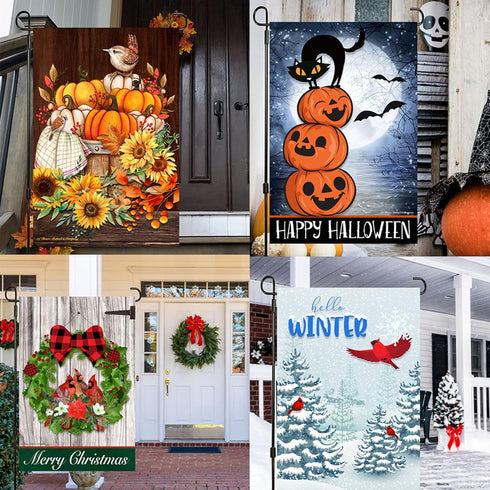 Seasonal Garden Flags 12x18 Double Sided Set of 10 Outside Yard Flags, Decorative Small Garden Flag with Anti-Wind Clip and Stopper, Garden Flags ...