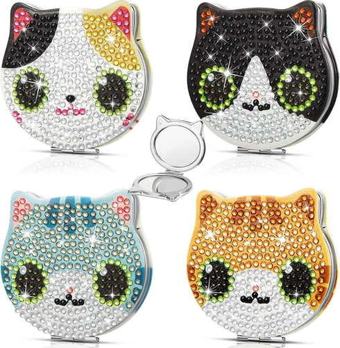 Marsui 4 Pcs Diamond Painting Compact Mirror DIY Pocket Mirror with Diamond Art Cover Portable Magnifying Folding Purse Mirror Diamond Art Kits fo...