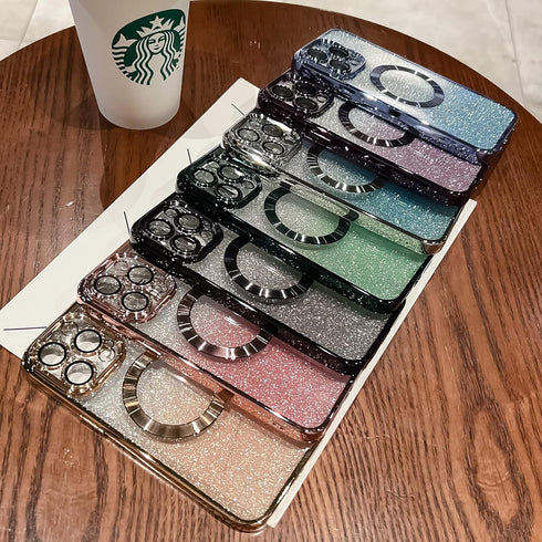 for iPhone 14 Pro Max Case Glitter Magnetic Compatible with MagSafe Full Camera Lens Protection Luxury Plating Cute Bling Clear Shockproof Slim Ph...