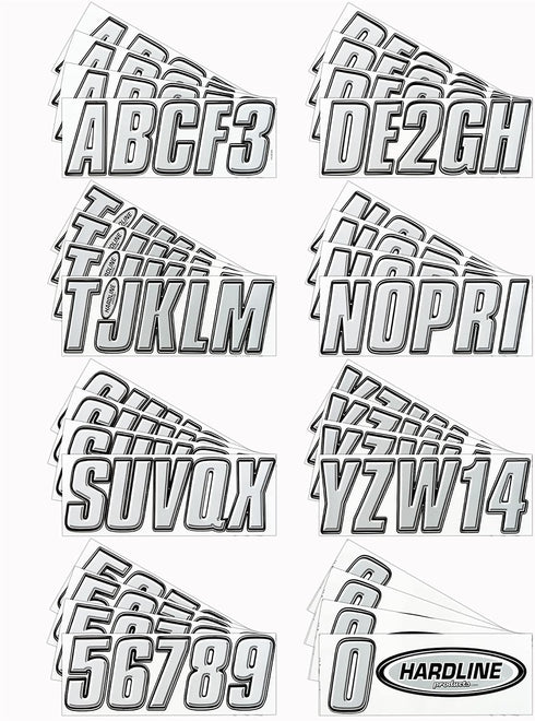 Hardline Products USA Series 800 Factory Matched 3-Inch Boat & PWC Registration Number Kit - Silver/Black - SIBLK800...