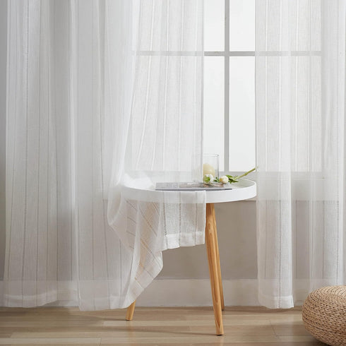 Home Brilliant Striped White Sheer Curtains 84 Inches Long Lace Voile Window Treatment Living Room Bedroom Curtains, 2 Panels, 54" X 84 Inch Lengt...