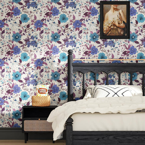 Purple Floral Wallpaper Peel and Stick Wallpaper Vinyl Wallpaper Stick and Peel Colorful Contact Paper for Cabinets Waterproof Self Adhesive Wall ...
