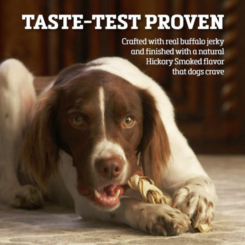Rawhide Dog Treats | Healthy, Grass-Fed Buffalo Jerky Raw Hide Chews | Hickory Smoked Flavor | Jerky Braids, 10 Count...