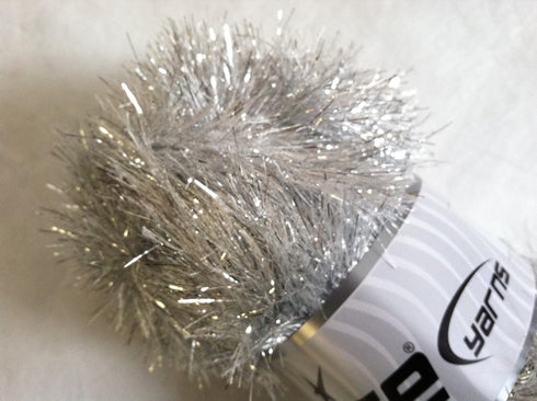 Large 100 gram skein Silver Light Gray Eyelash Dazzle Ice Metallic Eyelash Yarn...