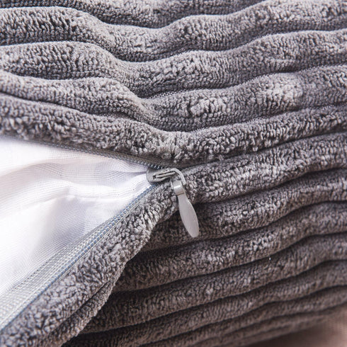 Home Brilliant Grey Pillow Covers 18 x 18 Set of 2 Soft Decorative Striped Corduroy Velvet Square Throw Pillow Cover for Sofa Couch, 18x18 inch, D...