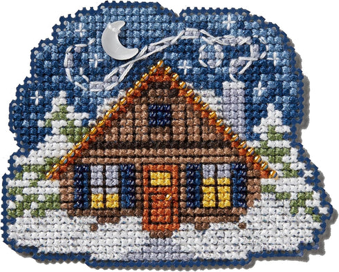 Mill Hill Cozy Cabin Beaded Counted Cross Stitch Ornament Kit 2024 Winter Holiday MH182434, 3" x 3", Multi...