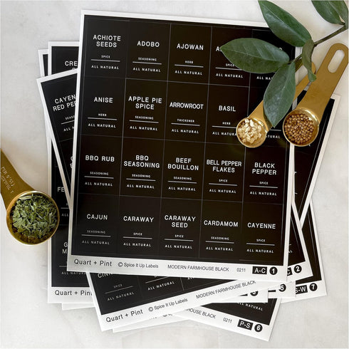 160 Spice Jar Labels: Minimalist Matte Black Sticker White Text. Waterproof Stickers. Organization for Jars Bottles Containers Bins. Storage Rack ...