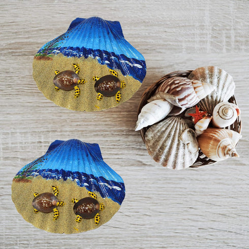 Needzo Hand Painted Seashell with Ocean and Sea Turtles, Hanging Ornament Decoration for Beach House, 4 Inches...