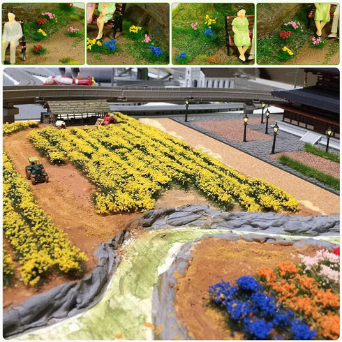 Woohome 4 Pack Miniature Colorful Flower Cluster Self Adhesive Flower Vegetation Groups Static Grass Tufts for Train Landscape Railroad Scenery Sa...