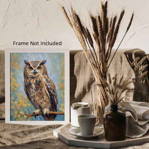 Posterizer 1 pcs- An owl on a tree with yellow flowers-Art for Animal Lovers-Floral Botanical Art - Gift for Men Women Teens-decor for Bedroom, Of...