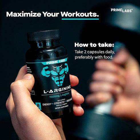 Prime Labs L Arginine Nitric Oxide - with L-Arginine 1500mg - Supports Blood Flow, Energy, Strength, Endurance - 60 Capsules...