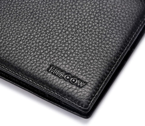 HISCOW Full Grain Leather Bifold Wallets for Men, Slim Minimalist Mens Wallet, Gifts for Dad Birthday Fathers Day (Pebbled Black)...